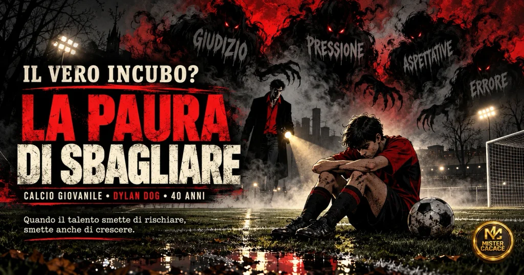 Giovane calciatore in campo con Dylan Dog e la paura di sbagliare