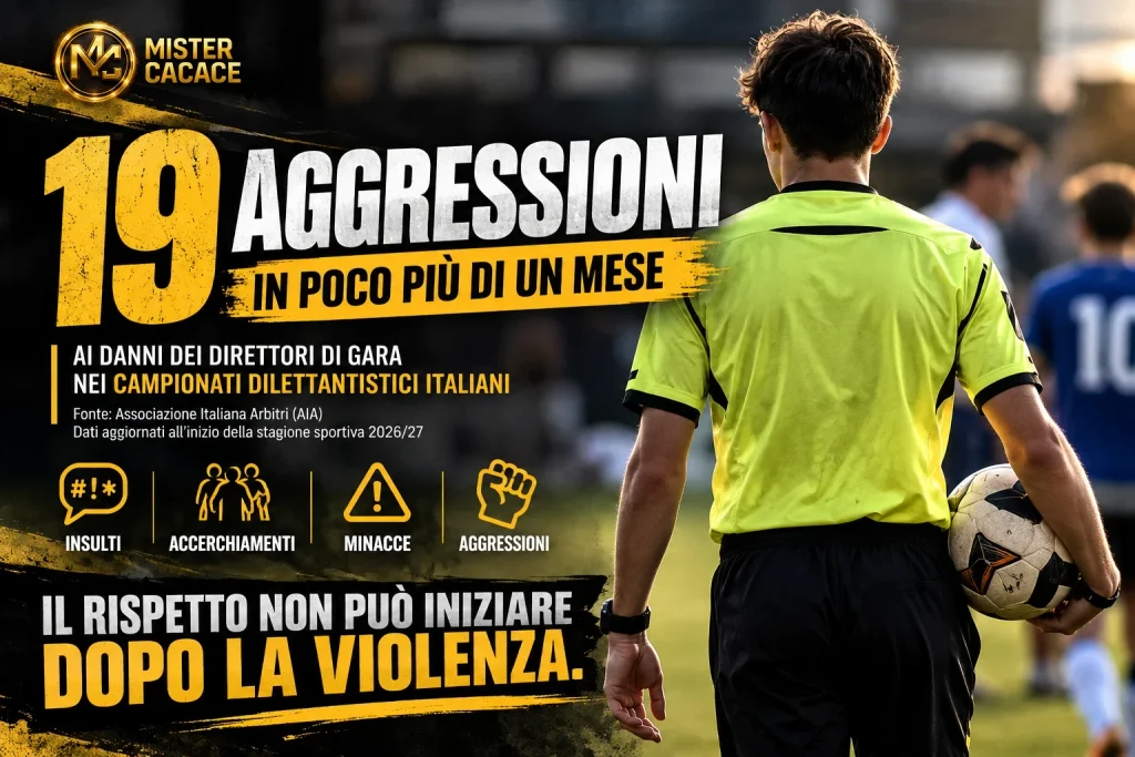19 aggressioni agli arbitri nei campionati dilettantistici italiani nel 2026