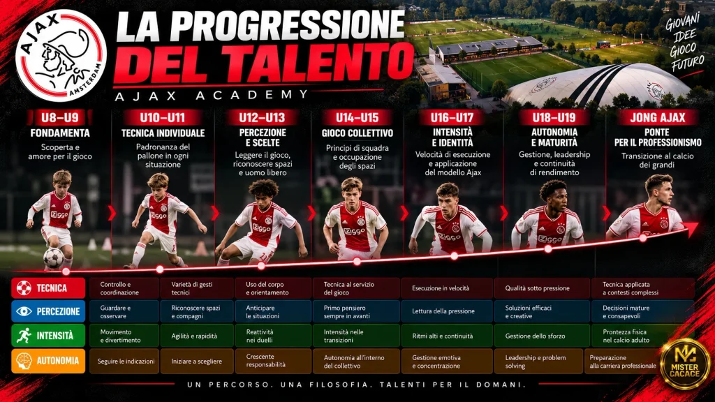 Progressione formativa U8–U19: tecnica, percezione, intensità e autonomia del calciatore, sintesi Mister Cacace.