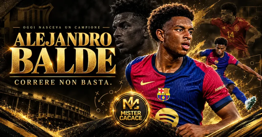 Alejandro Balde, terzino del Barcellona, protagonista di Oggi Nasceva un Campione: velocità e lettura del gioco.