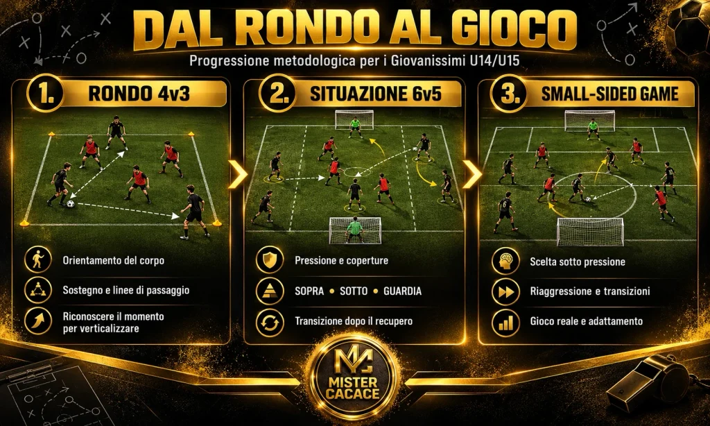 Allenamento Giovanissimi con rondo 4v3 situazione 6v5 e Small-Sided Game