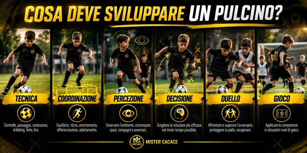 Allenamento Pulcini U10 U11: tecnica, coordinazione, percezione, decisione, duello e gioco