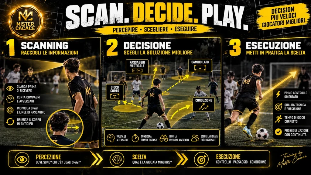 Scanning, orientamento del corpo e decision making durante una partita di calcio giovanile.