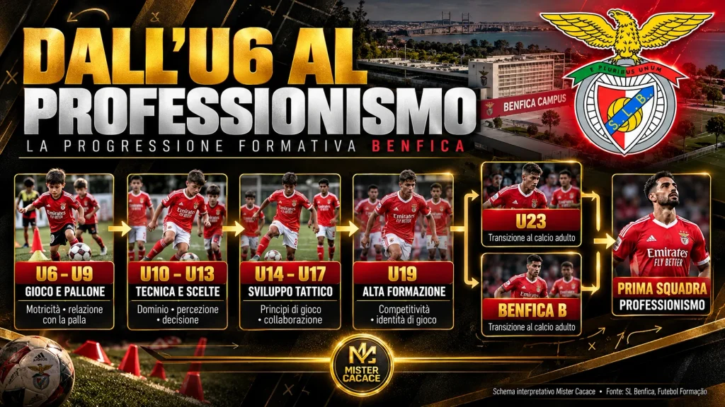 Progressione metodologica Benfica Academy dalle categorie U6 U9 al Benfica B e al calcio professionistico.