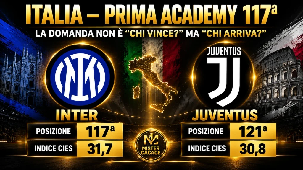 CIES Academy 2026 Italia con Inter 117 e Juventus 121 nella classifica mondiale