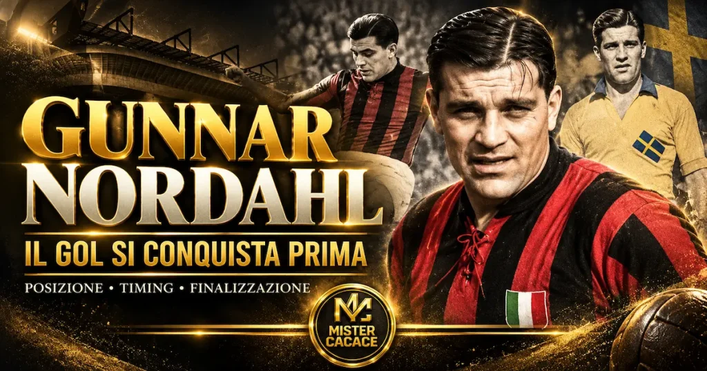 Gunnar Nordahl, storico centravanti del Milan, protagonista dell'analisi sull'attacco dell'area e sulla finalizzazione nel calcio giovanile.