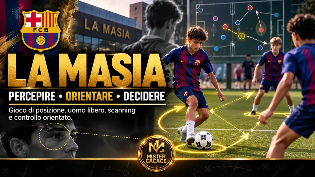 La Masia FC Barcelona: gioco di posizione, scanning, controllo orientato e capacità decisionale nel calcio giovanile.