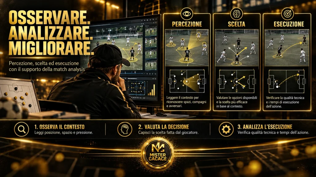Match analysis nel calcio giovanile per osservare percezione, decisione ed esecuzione.