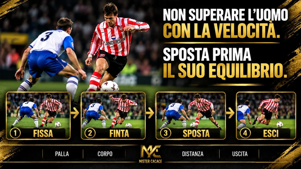 Matthew Le Tissier e il dribbling: scansione, fissaggio, finta, spostamento e accelerazione