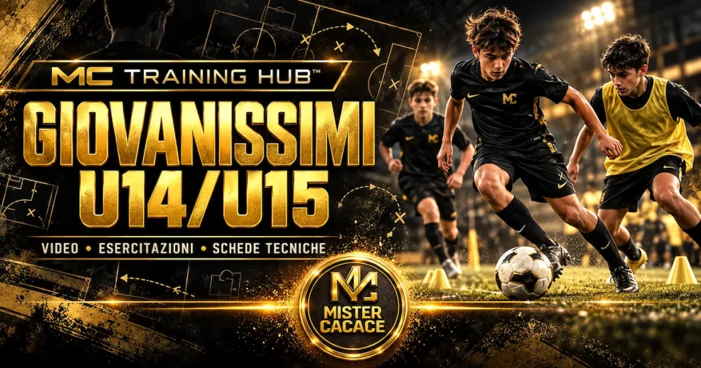 Copertina MC Training Hub Giovanissimi U14 U15 con calciatori in allenamento e logo Mister Cacace