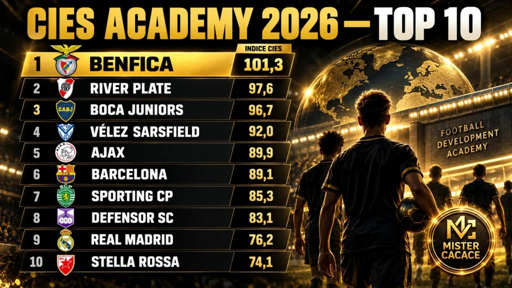 Migliori Academy calcio 2026 classifica Top 10 CIES con Benfica primo