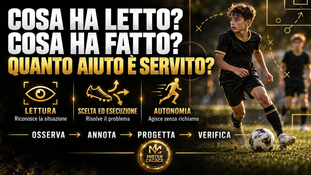 Scheda per osservare la crescita individuale nel calcio giovanile attraverso lettura, scelta ed esecuzione e autonomia.