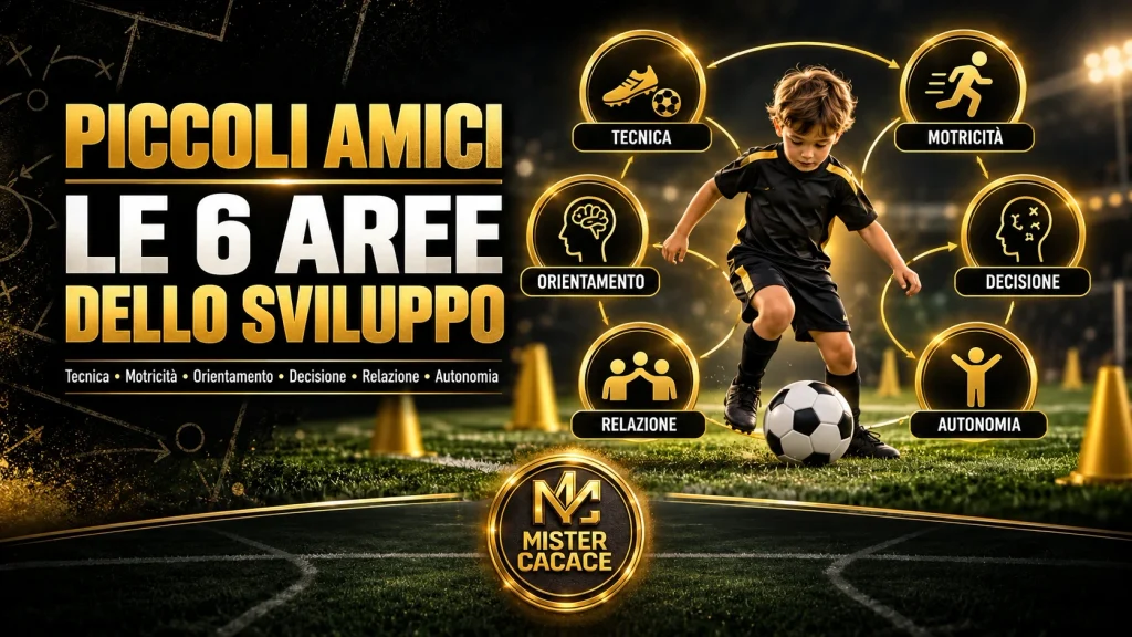Piccoli Amici U6 U7, le 6 aree dello sviluppo nel calcio giovanile: tecnica, motricità, orientamento, decisione, relazione e autonomia