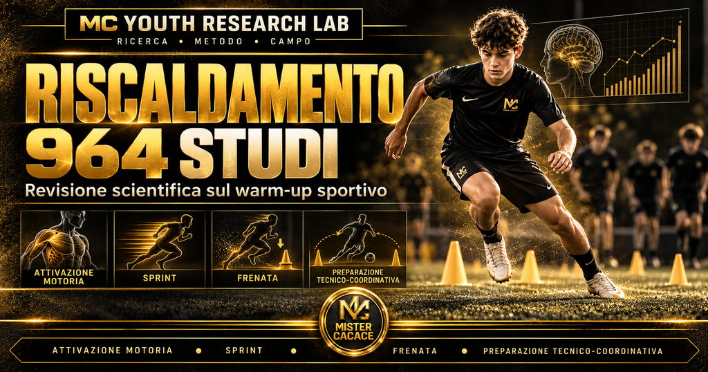 Studi calcio giovanile sul riscaldamento: attivazione motoria, sprint, frenata e preparazione tecnico-coordinativa.
