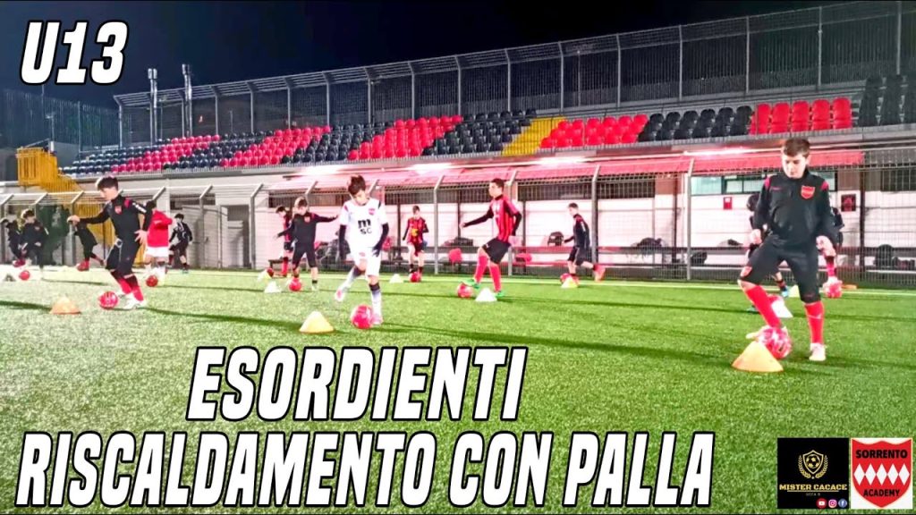 Riscaldamento tecnico Esordienti U13 Sorrento Academy: dominio della palla con richiamo a V e salti laterali, video originale Mister Cacace