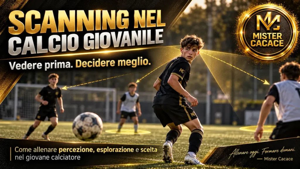Giovane calciatore che osserva compagni e avversari prima di ricevere il pallone
