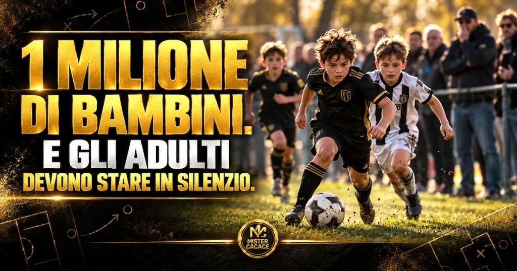 Silent Support Weekend nel calcio giovanile con bambini in campo e adulti in silenzio a bordo campo