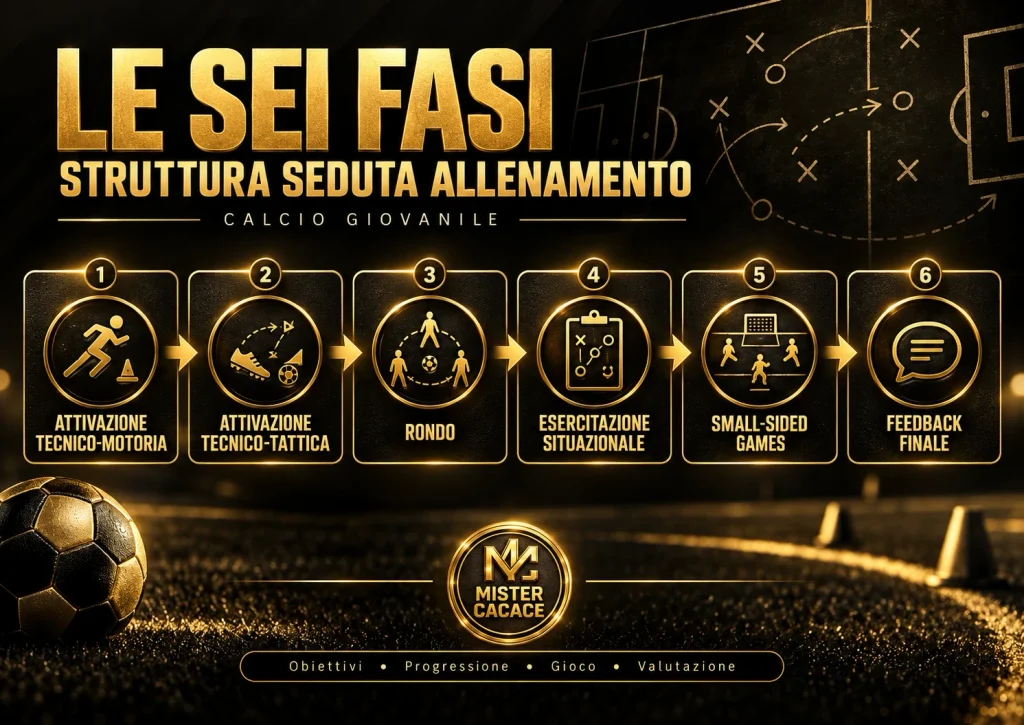 Le sei fasi della seduta di allenamento nel calcio giovanile, dall'attivazione alla partita e al feedback