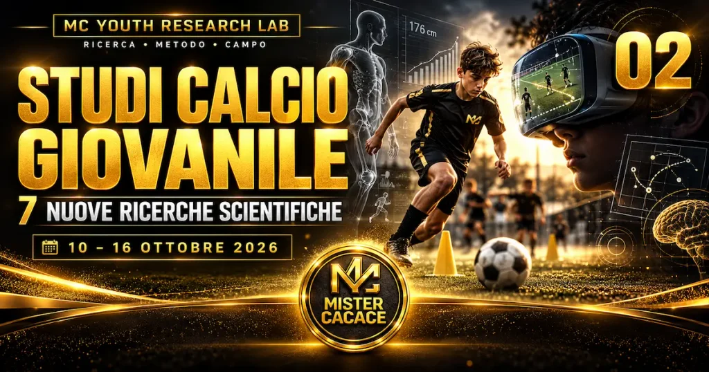 Studi calcio giovanile dal 10 al 16 ottobre 2026: sette ricerche scientifiche su riscaldamento, crescita, realtà virtuale e allenamento.