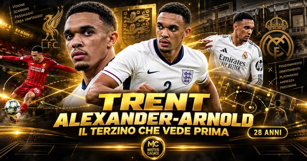 Trent Alexander-Arnold terzino che conduce il pallone e prepara il passaggio